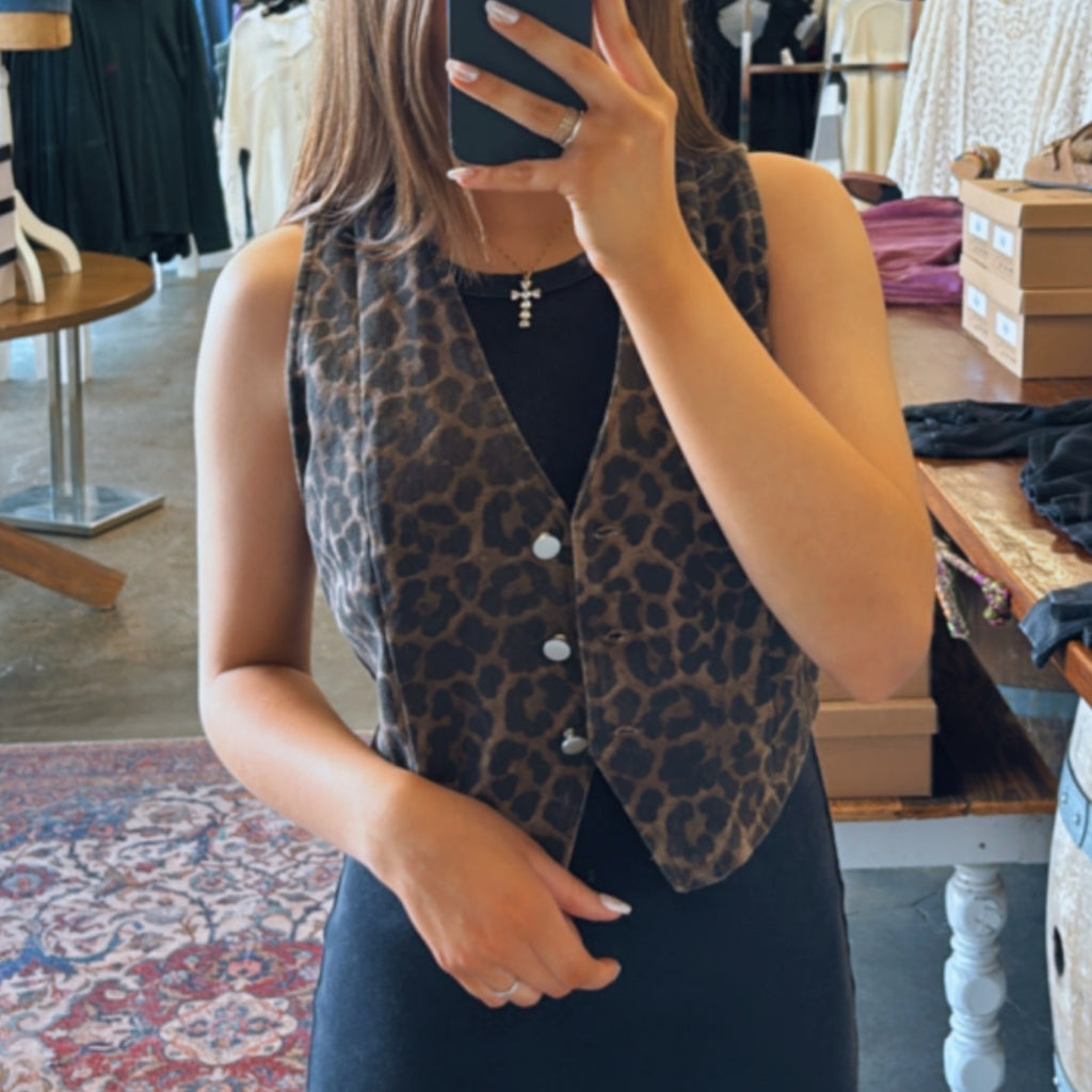 Stay True Leopard Print Denim Vest