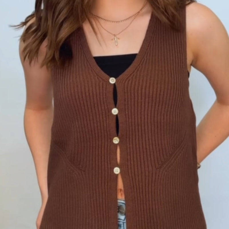 Payton Button Up Sweater Vest Brown