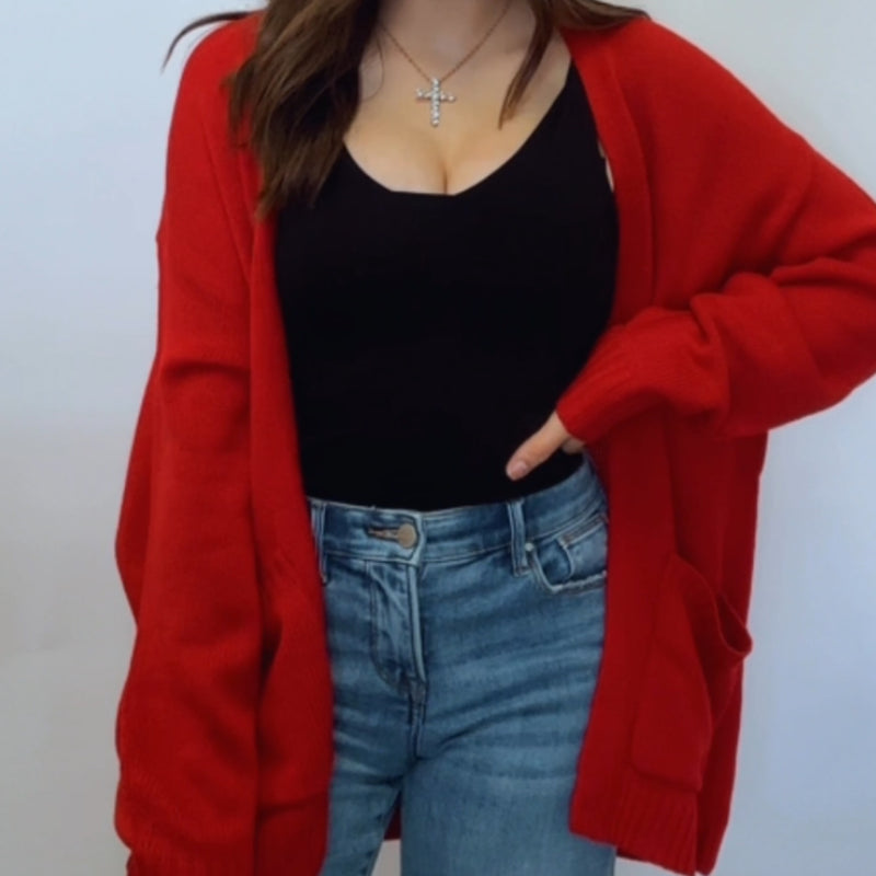 Kinzy Oversized Open Front Cardigans With Pockets