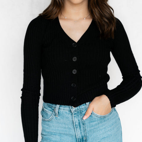 Katie Ribbed Knit Sweater Black