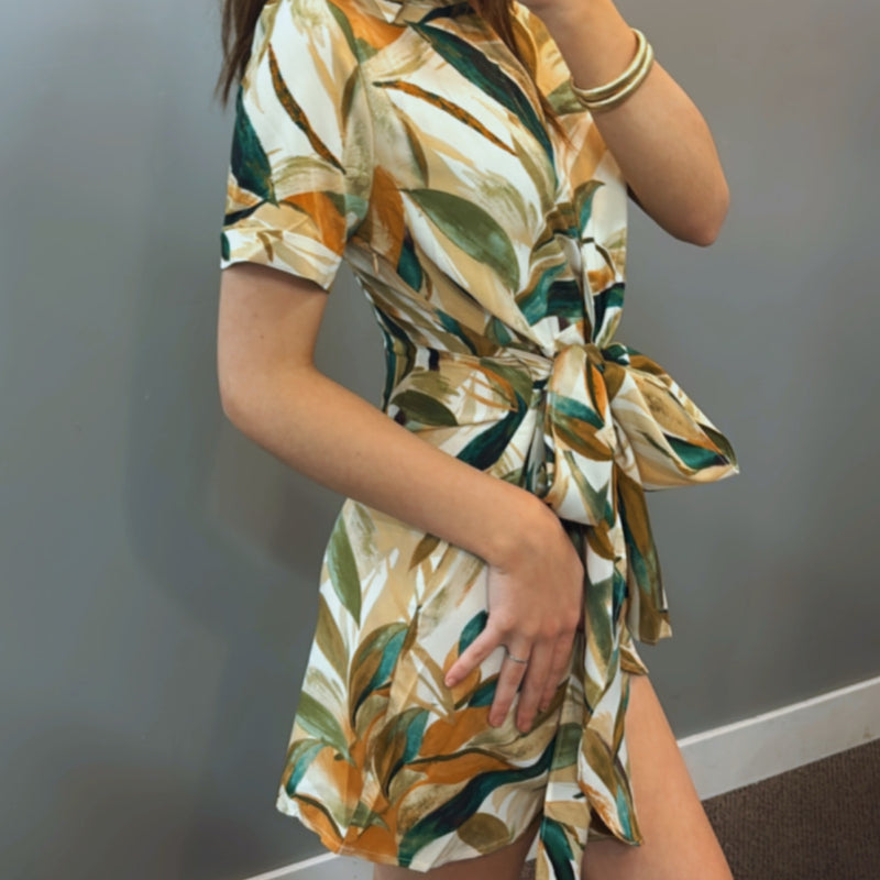 Sun Goes Down Wrap Tropical Print Dress
