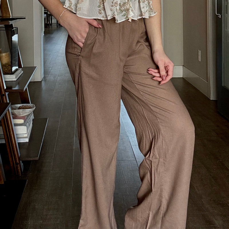 Wonder Off Linen Pants Mocha
