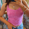 Dream Girl Floral Lace Style V Neck Top Pink