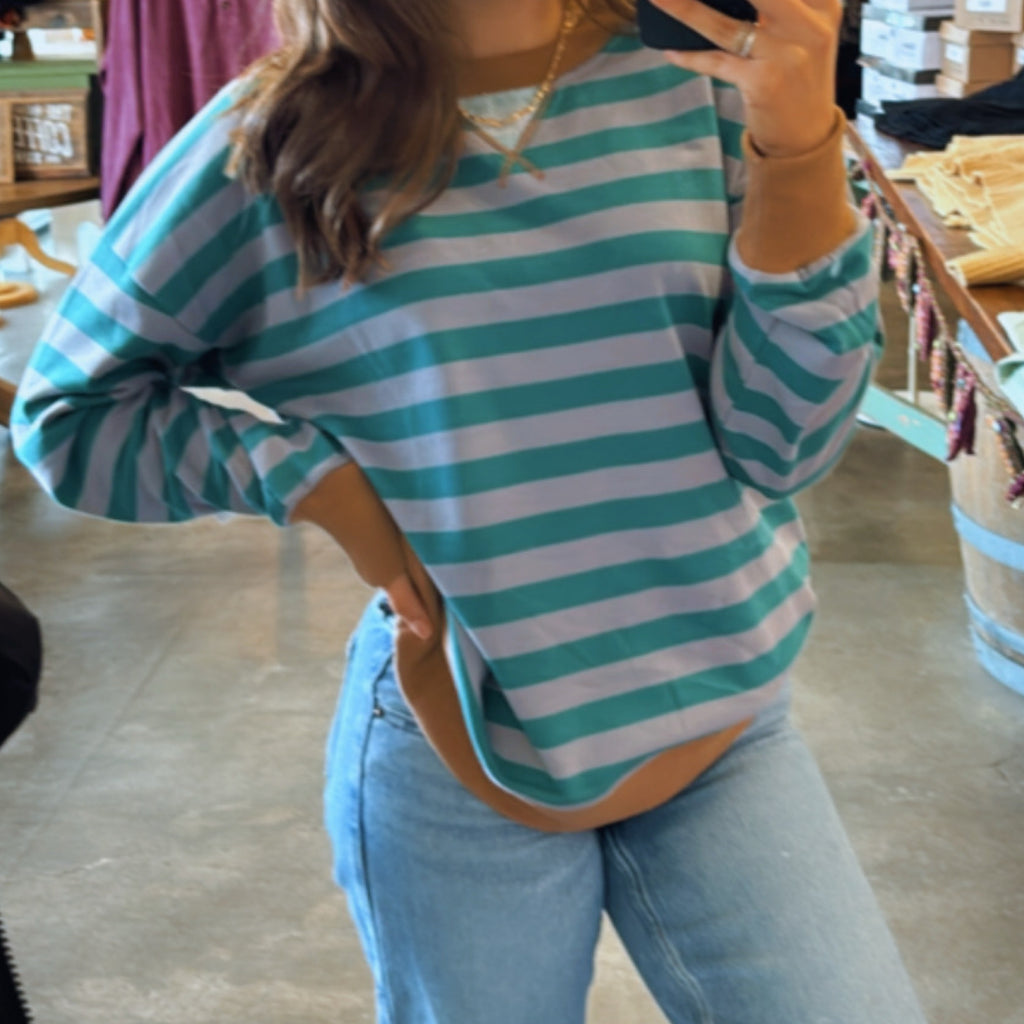Bailey Stiped Sweater Teal/Camel