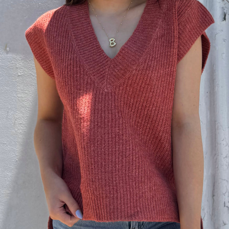 Our Time Sweater Vest With Side Slits Rust