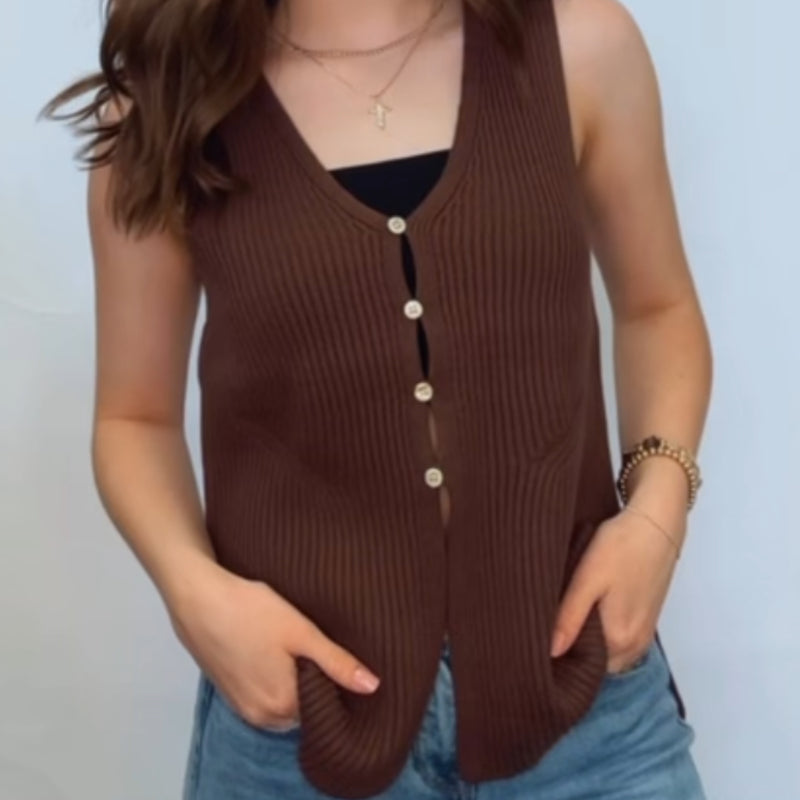 Payton Button Up Sweater Vest Brown