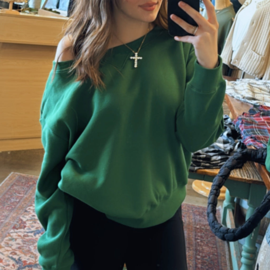 Lucky To Have You round Neck Sweatshirt Green