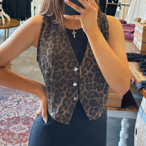 Stay True Leopard Print Denim Vest