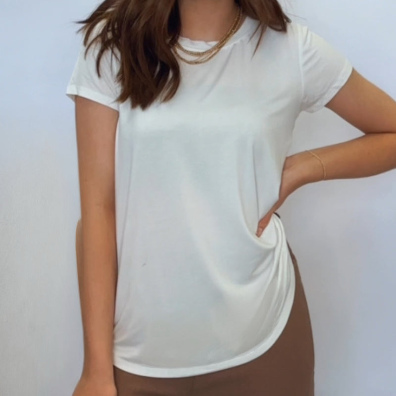 Weekend Flowy Round Hem Top Ivory
