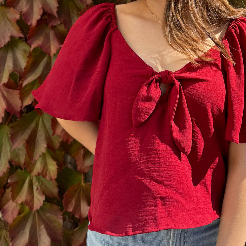Logan Airflow Front Tie Top Red