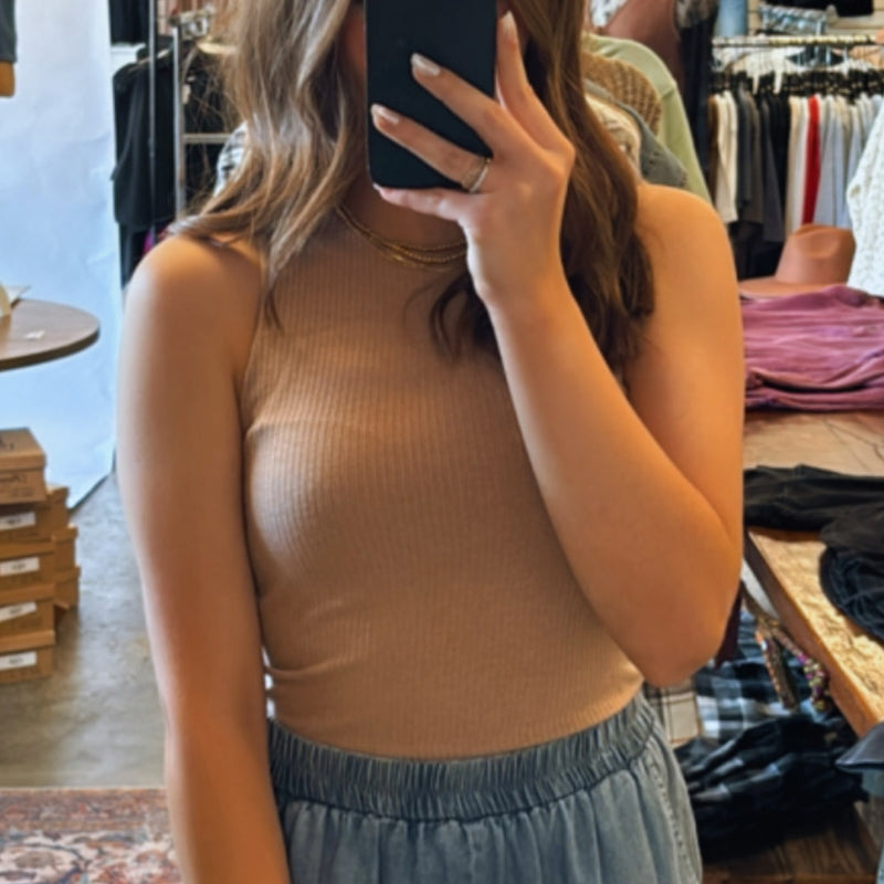 Fall Nights Knit Tank Top Almond