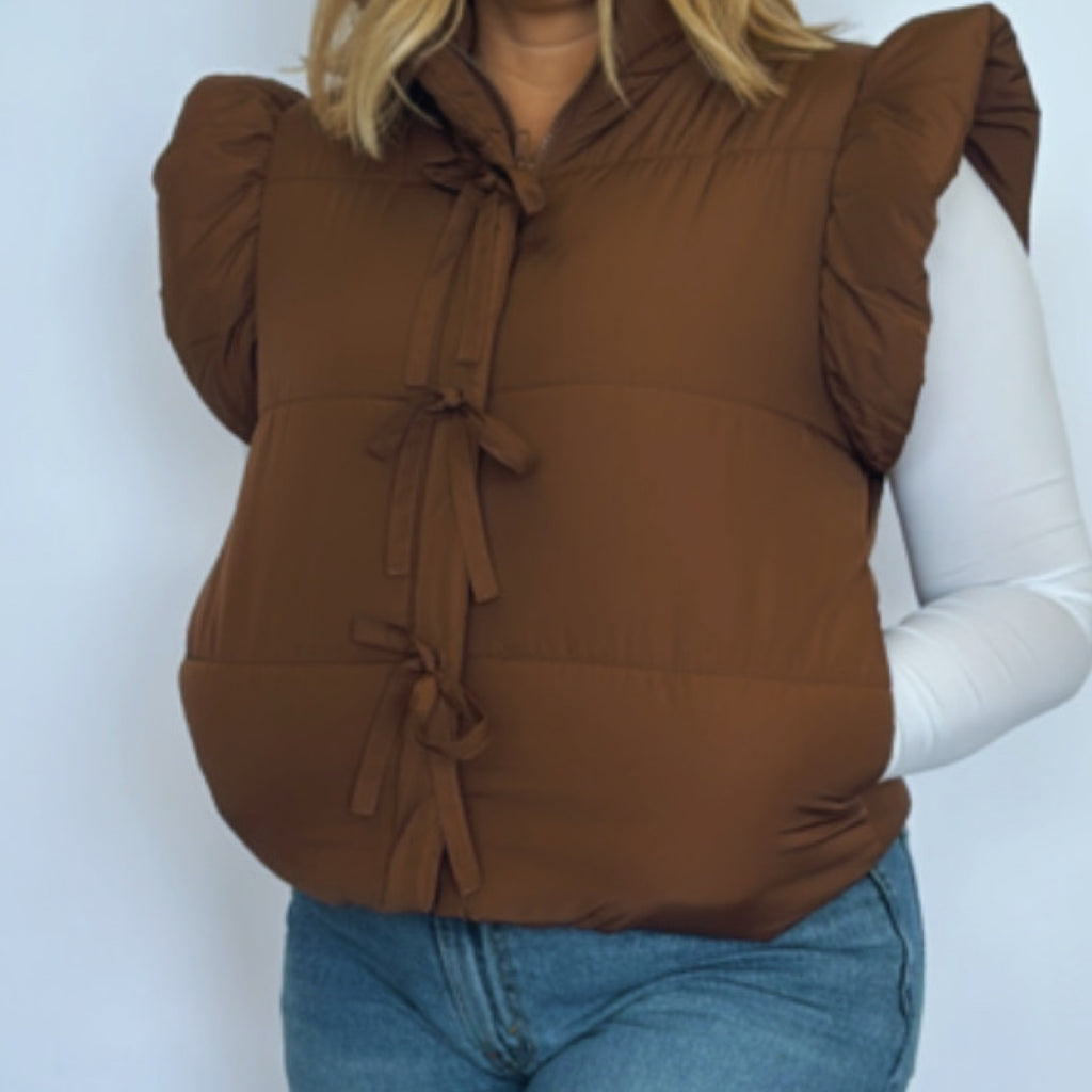 Essie Flutter Sleeve Bow Puffer Vest