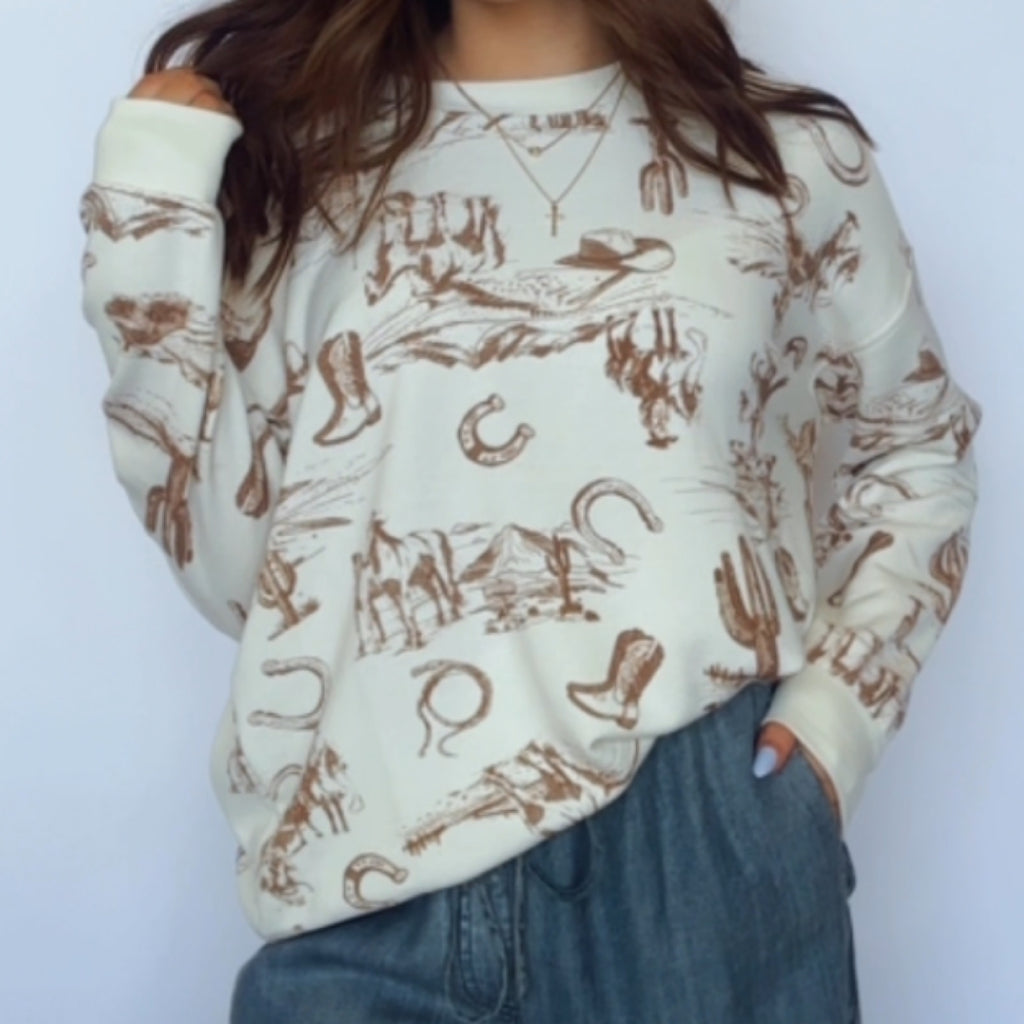 Western Print Long Sleeve Sweatshirt