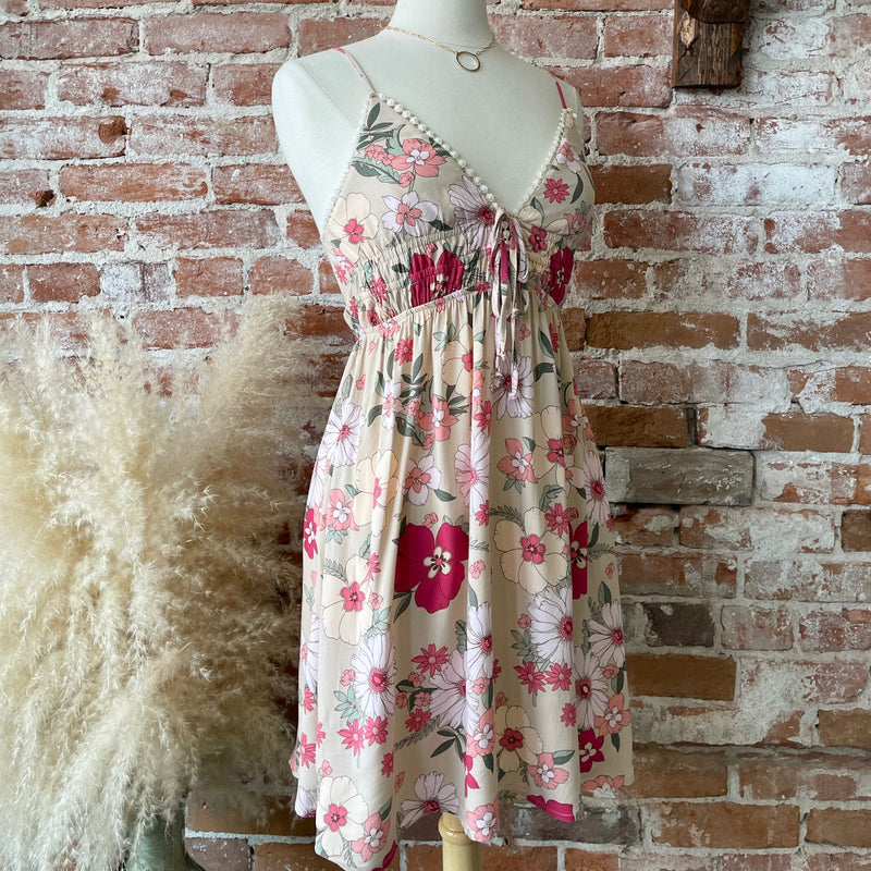 Here With You Floral Print Crochet Trim Dress