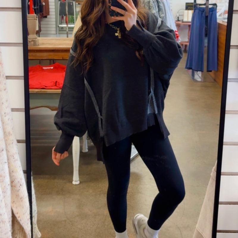 Acid Wash Hi-Low Sweatshirt Black