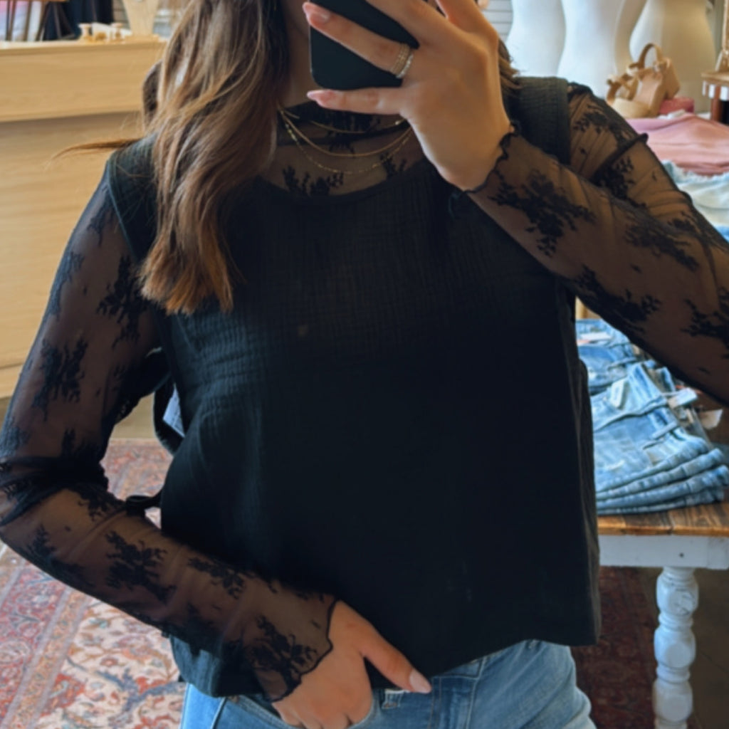 Kenley Gauze Side Tie Top Black