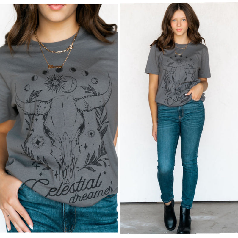 Celestial Dreamer Graphic Tee Grey