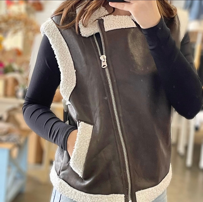 Say Don't Go Faux Leather Vest Brown