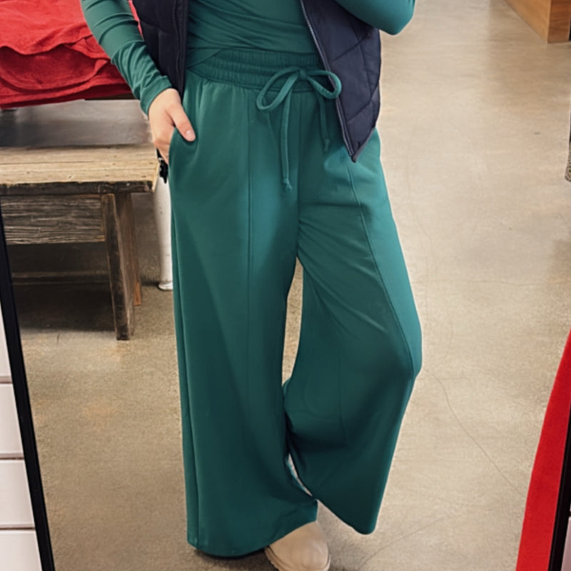 Scuba Drawstring Wide Leg Pants Green