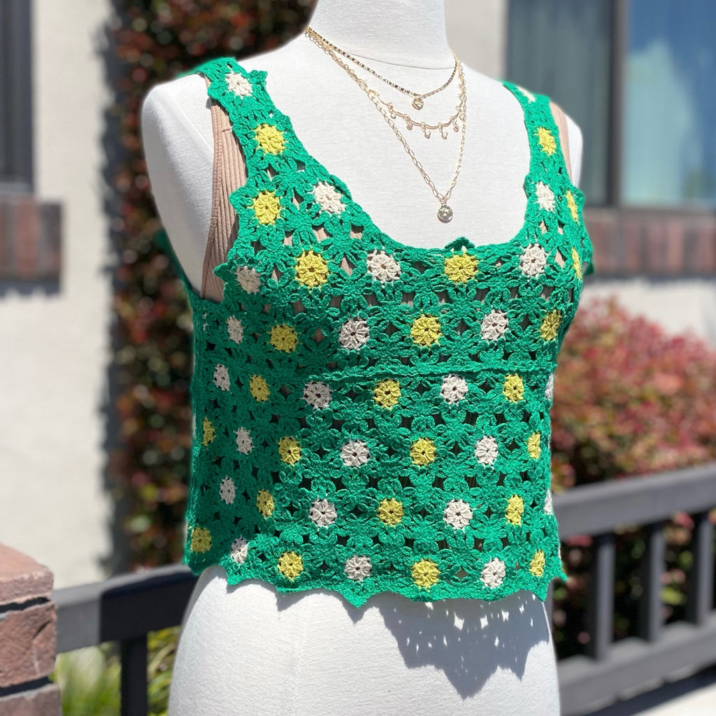 Summer Fun Crochet Knit Top Green