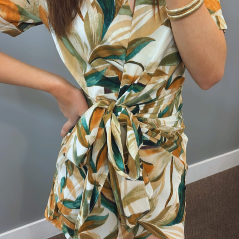 Sun Goes Down Wrap Tropical Print Dress
