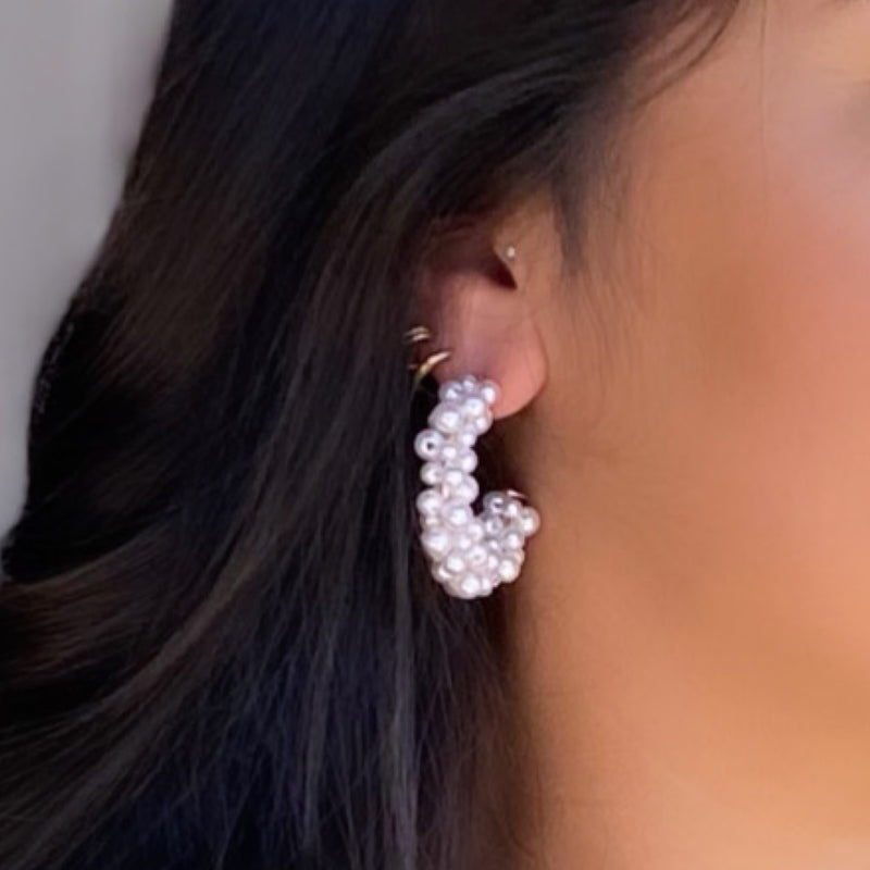 Thinking About Us Pearl Beaded Hoop Earrings