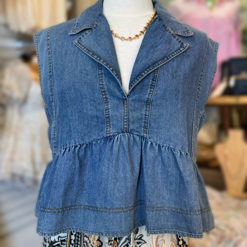 Think Again BabyDoll Sleeveless Denim Top