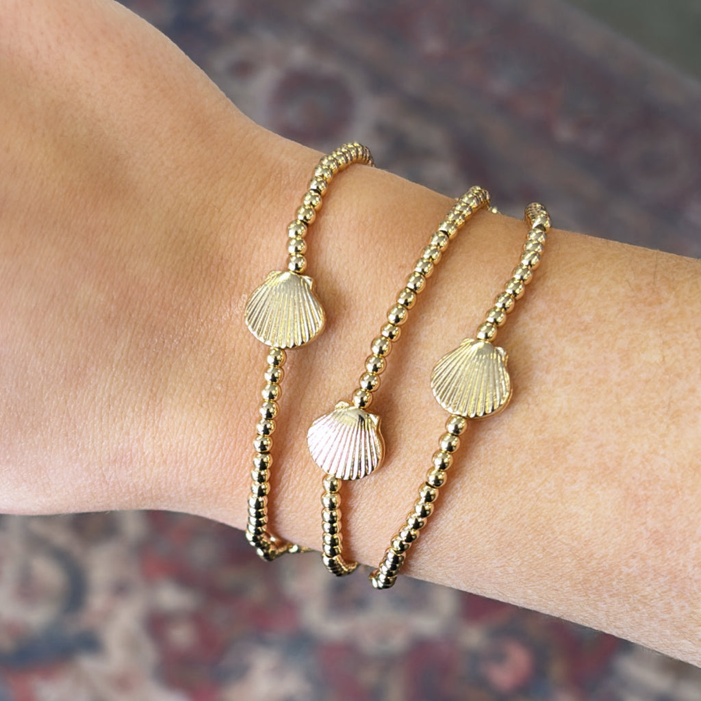 Set Of 3 Seashell Beaded Bracelets