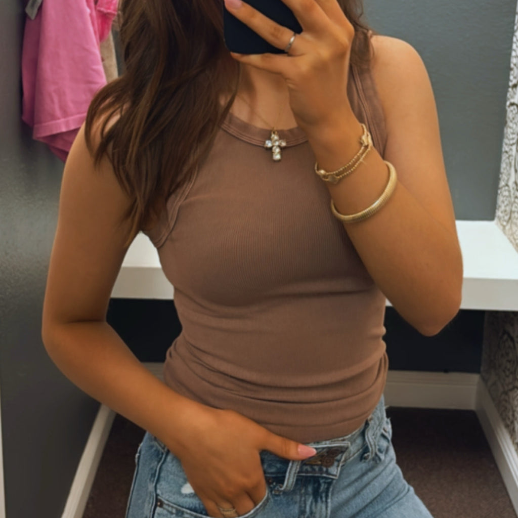 Sunsets Vintage Wash Reversable Tank Brown