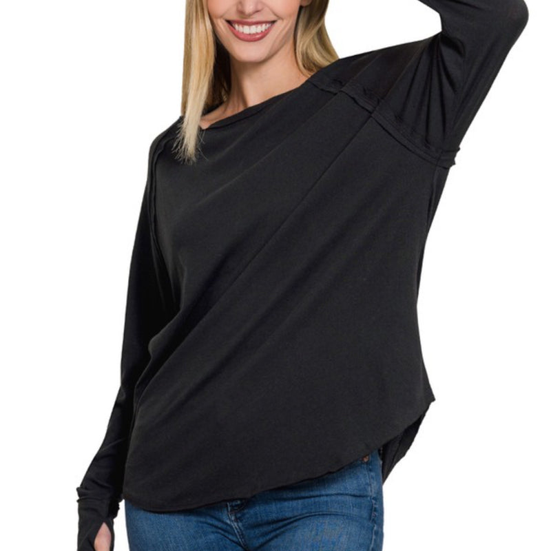 Time to Waist Cotton Thumb Hole Top