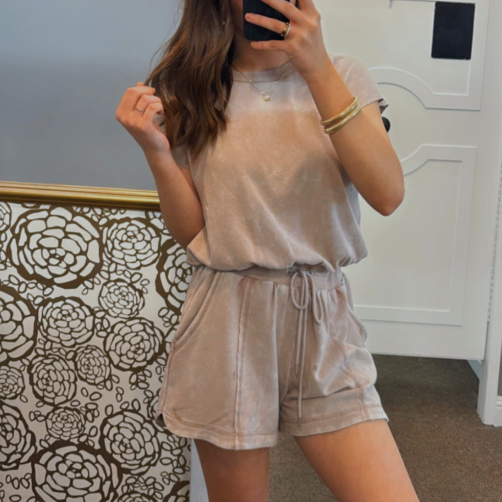 Active Vibe Washed Romper W/ Cutout Back
