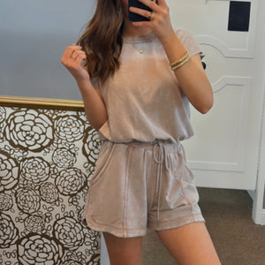 Active Vibe Washed Romper W/ Cutout Back