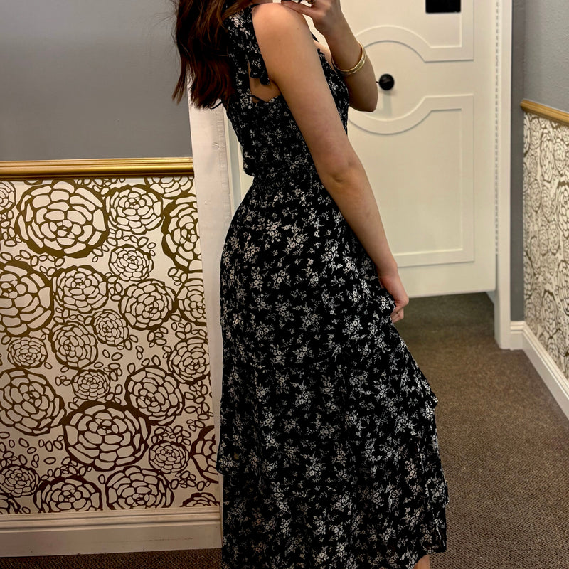 Follow Along Floral Print Dress Black