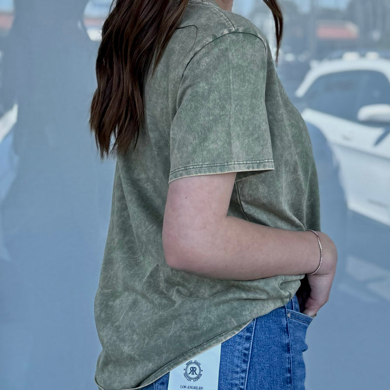 On The Way Acid Washed Basic Tee Olive