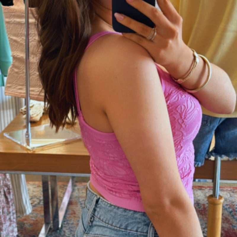 Dream Girl Floral Lace Style V Neck Top Pink