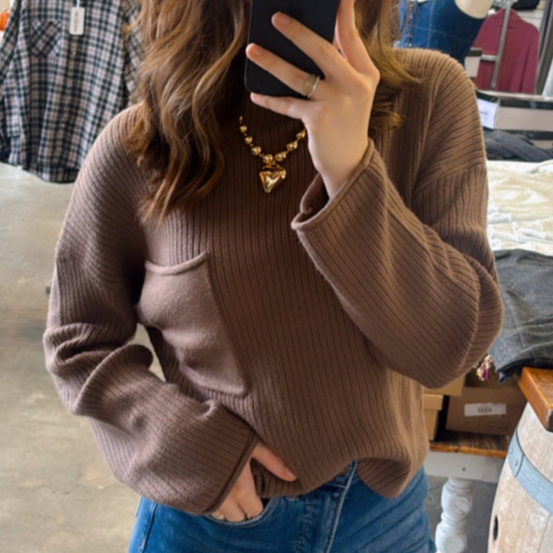 Gracie Mock Neck Long Sleeve Sweater Mocha