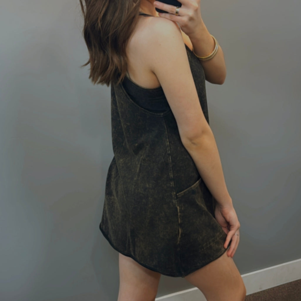 Never Leave Jumpsuit Acid Washed Black