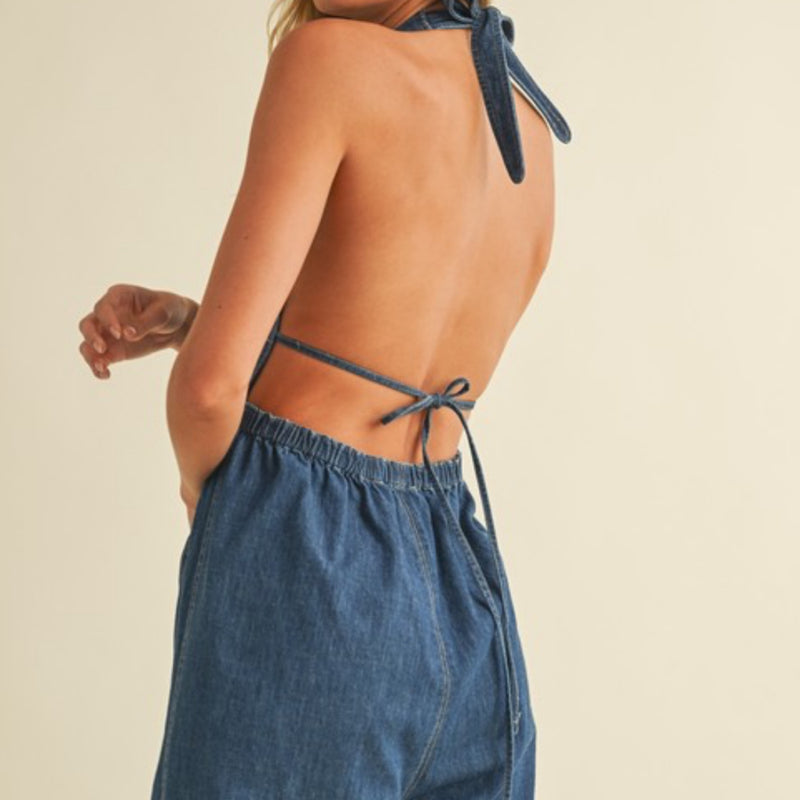 All Yours Halter Neck Denim Jumpsuit