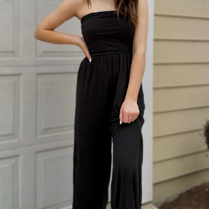 Strapless Ruched Tube Wide Leg Jumpsuit