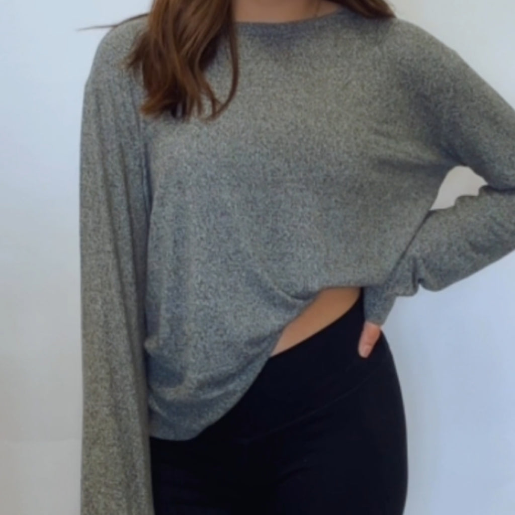 Expand Your Horizon Hacci Round Neck Sweater Black