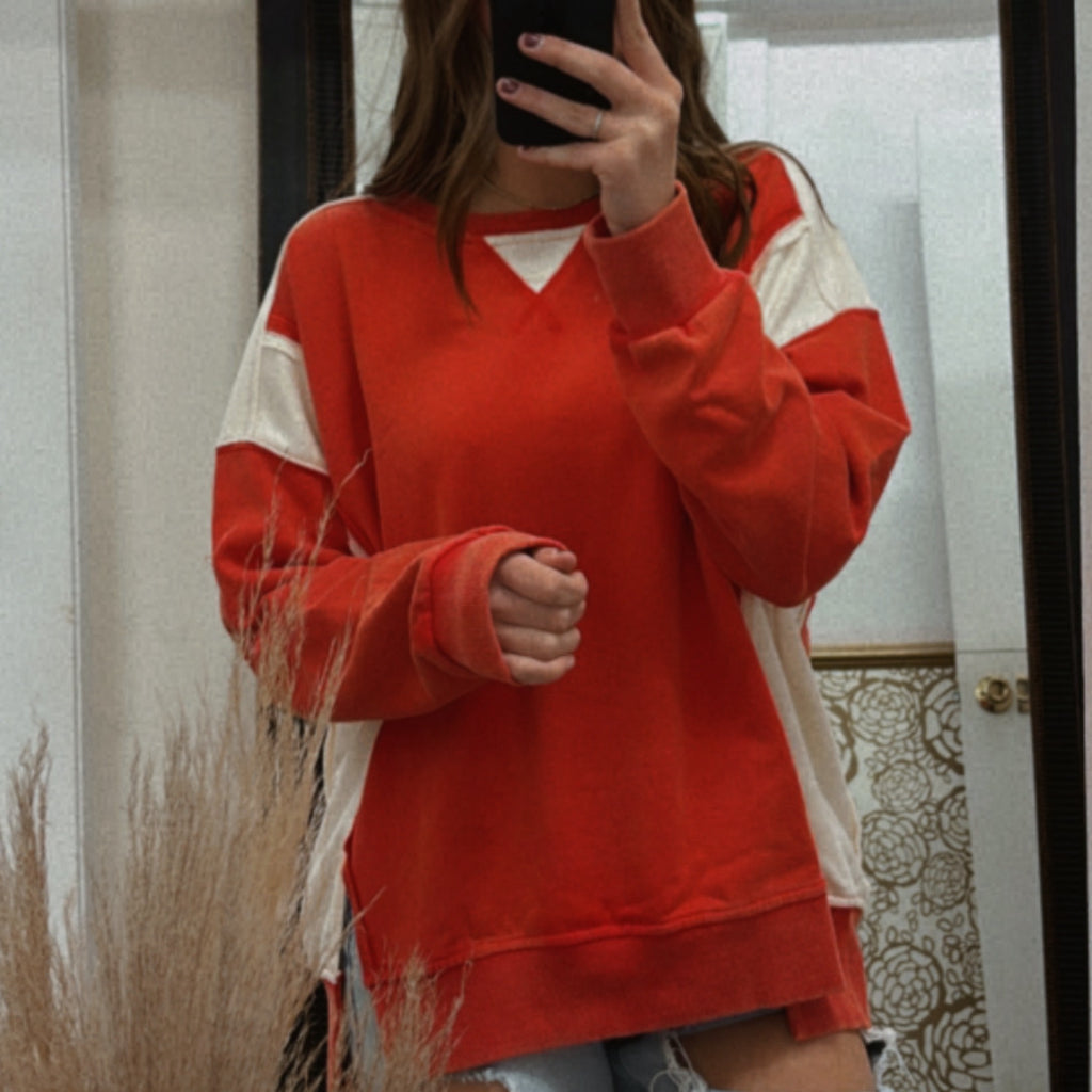 All About You Color Block Oversized Sweatshirt Red