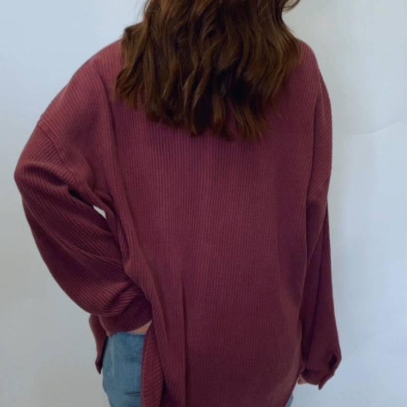 Roxlyn Oversized Acid Washed Waffle Knit Button Down Shacket