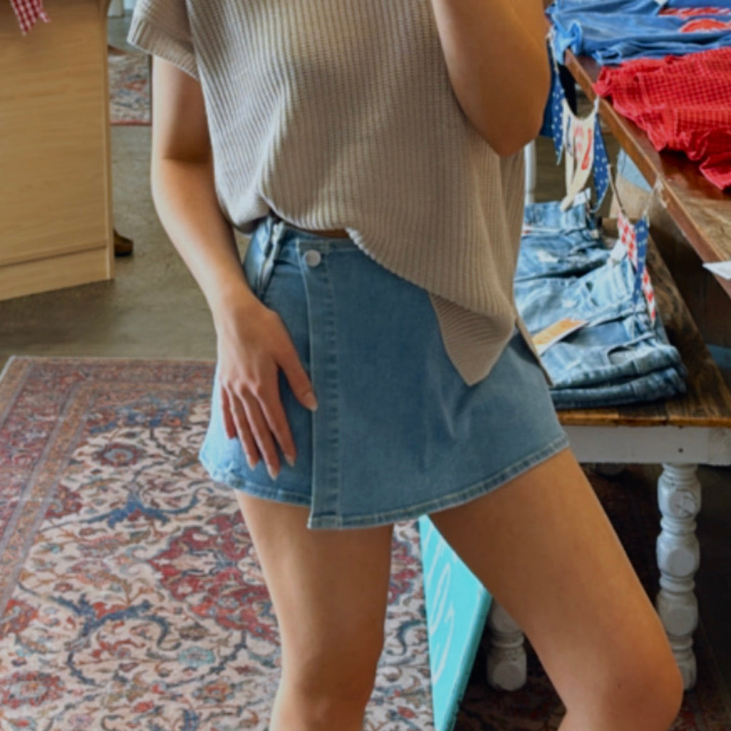 Life Lately Wrap Front Denim Skort