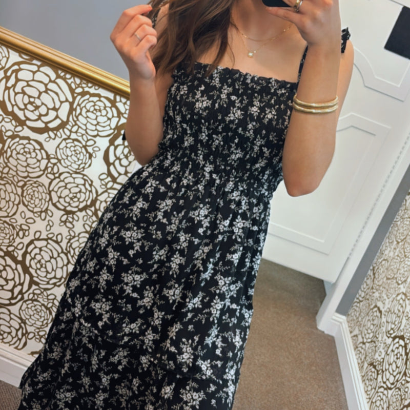 Follow Along Floral Print Dress Black