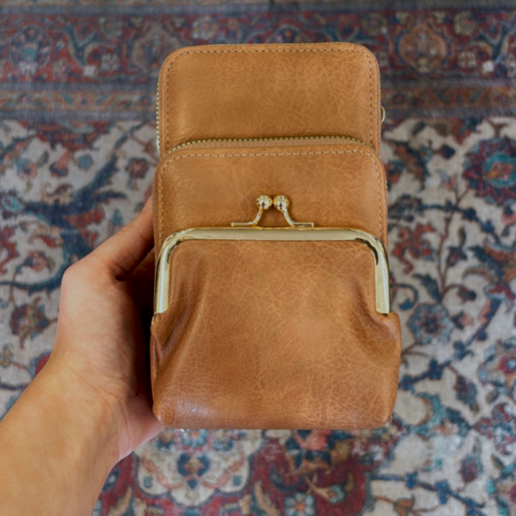 Small Crossbody Vegan Leather Bag Brown