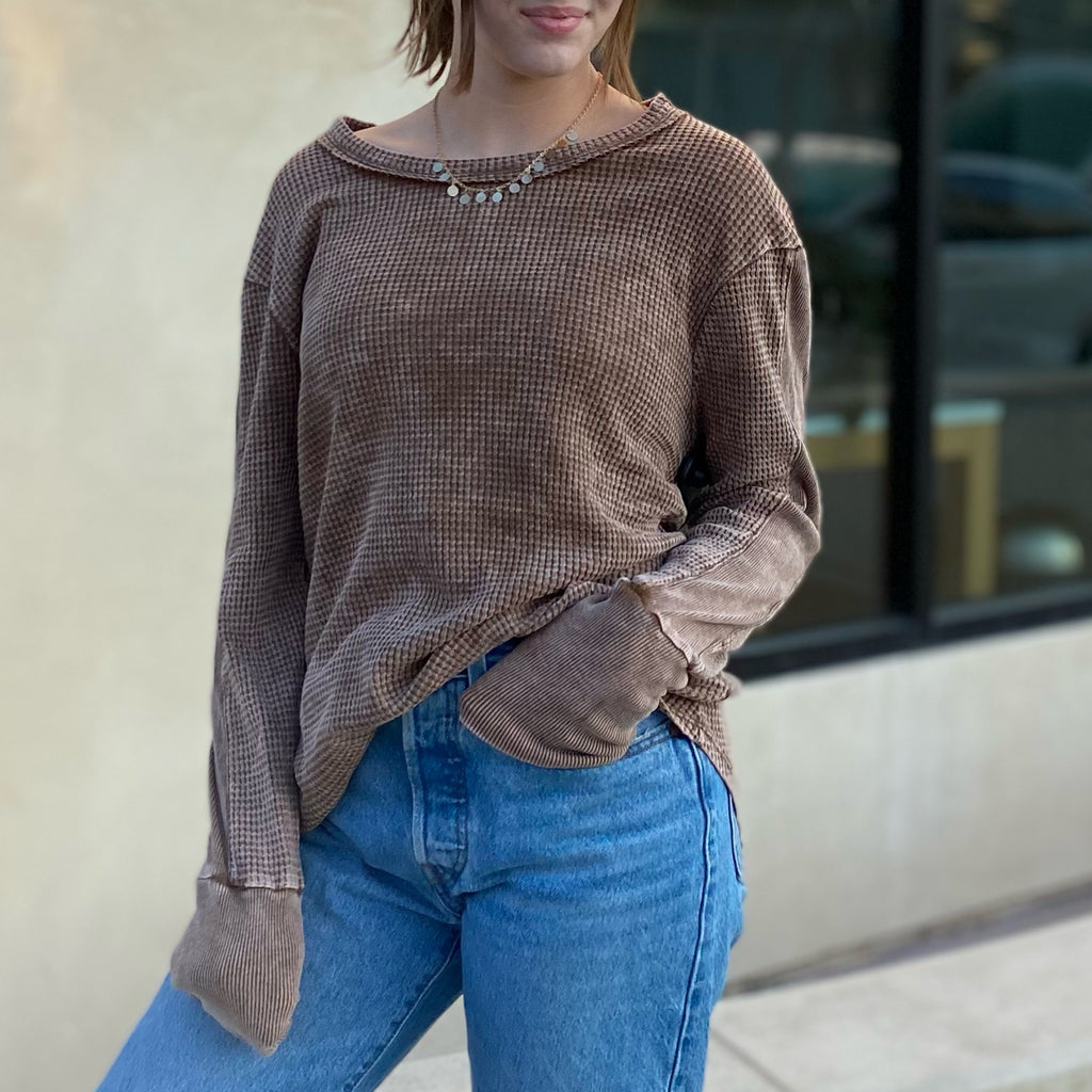 Fresh Trends Washed Long Sleeve Top Carmel