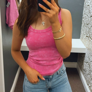 Never Say Never Reversible acid washed Tank Pink
