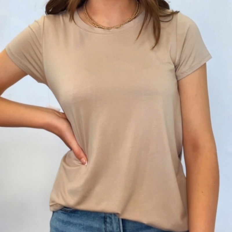 Weekend Flowy Round Hem Top Mocha