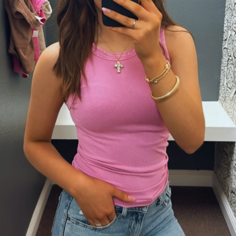 Sunsets Vintage Wash Reversable Tank Pink
