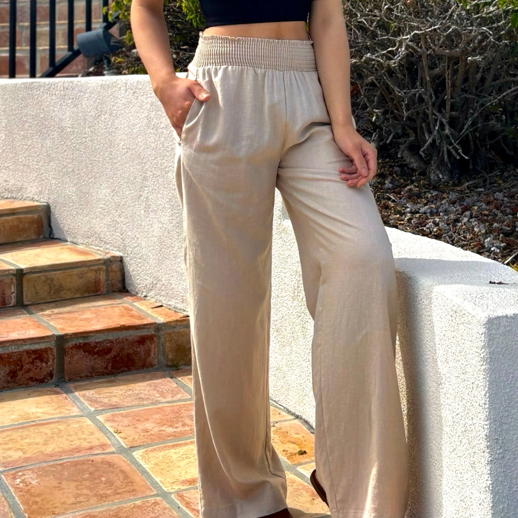 Wonder Off Linen Pants Beige